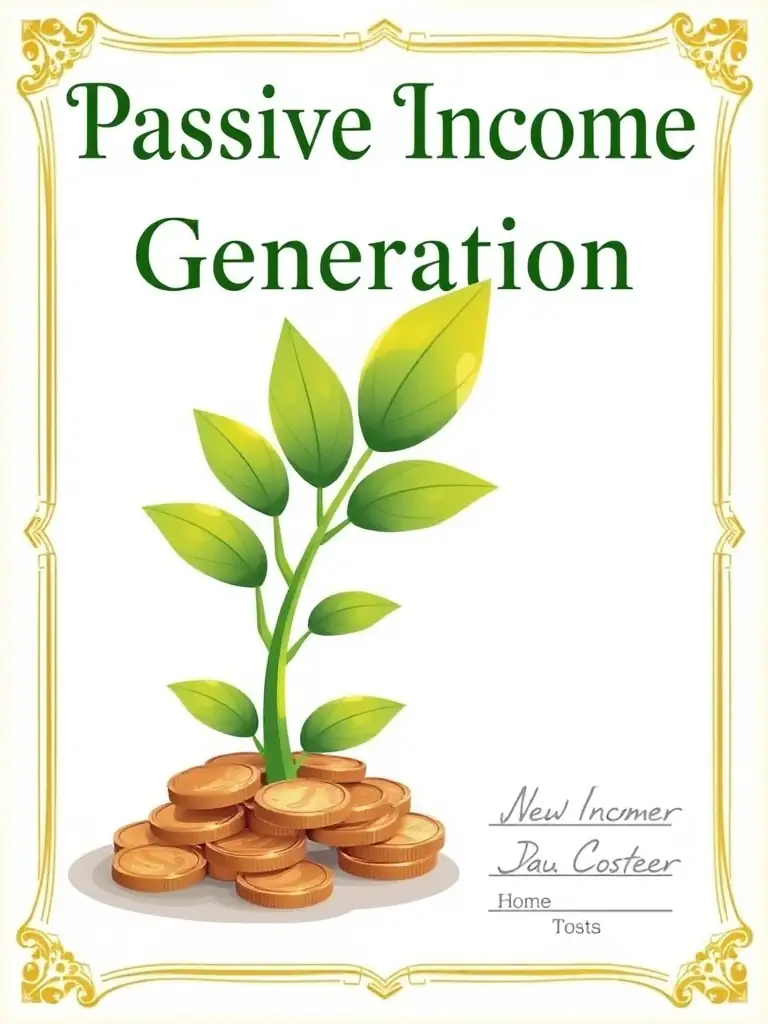 A sophisticated certificate design with the Ruinly brand elements, emphasizing the title 'Passive Income Generation' with an image of a growing plant, symbolizing financial growth and stability.