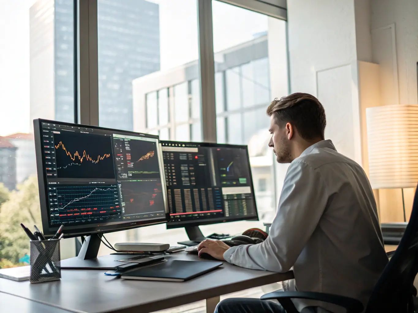 An image showing a person analyzing financial data on a computer screen, with charts and graphs illustrating investment performance.
