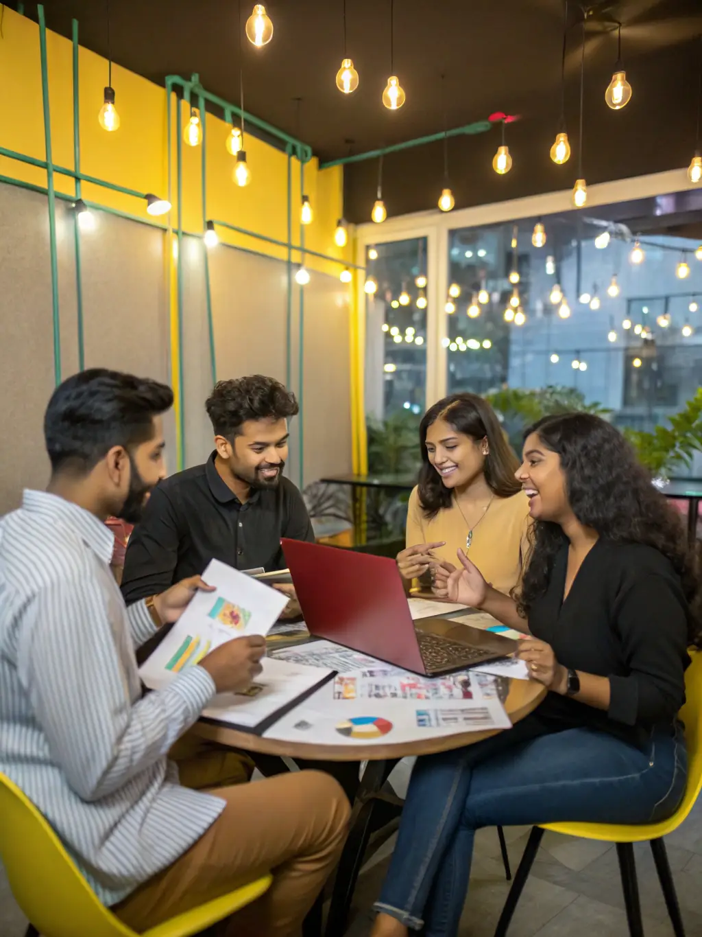 A diverse group of people collaborating on investment strategies in a co-working space, symbolizing teamwork and shared financial growth.